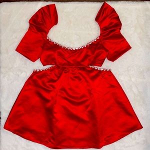 Red Dress, Rhinestones, Short, Puff Sleeves, Size Medium (But Runs Small)